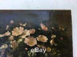 Table Signed Former Badel, Oil On Canvas, Bouquet Of Flowers, Nineteenth