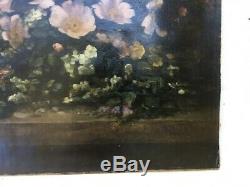 Table Signed Former Badel, Oil On Canvas, Bouquet Of Flowers, Nineteenth