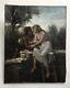 Table Signed Former, Oil On Canvas, Symbolist School, Young Couple, Nineteenth