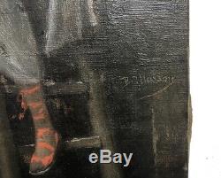 Table Signed Former, Oil On Canvas, Symbolist School, Young Couple, Nineteenth