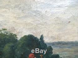 Table Signed Former Vogt, Oil Painting, Impressionist Landscape, Nineteenth