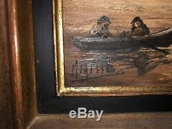 Table Signed Robert Mogisse Oil On Canvas 1933 Sail Port Evening In Old Rare