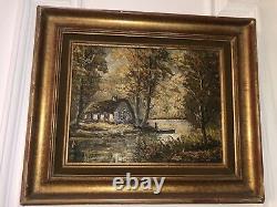 Table Signed Robert Mogisse Oil On Canvas Ancient 1933 Landscape Etang Bois Rare