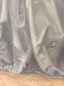 Table XIX Former 19th Elegant Woman Portrait Oil On Canvas To Restore