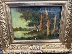 Table XIX Old Oil on Panel Underwood Landscape signed Leroy Frame