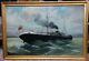 Tableau Ancienne Grande Marine Ship Ship Cargo Steam, Oil On Canvas +frame