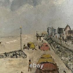 Tableau Ancienne Marine Normandie Bord De Mer Beach Games Oil Signed Tivaly