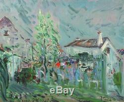 The Garden Of Old Verneuil Large Oil On Canvas Signed Signature And Located