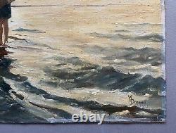 The Little Fisherman, Oil on Canvas Signed M. Durand 1932, Antique Painting, 20th Century