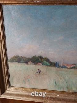 The Old Reaper, Antique Oil on Canvas, Signed Cauvin