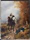Théodore LÉvigne Old Oil On Canvas Painting Xix Century Departure Of The Cavalry