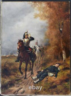 Théodore LÉVIGNE OLD OIL ON CANVAS PAINTING XIX CENTURY DEPARTURE OF THE CAVALRY