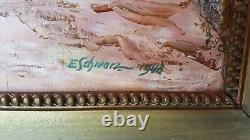 Translate this title in English: Ancient Beautiful Oil Painting on Canvas Signed ESchwarz 1948 Louis XVI Frame 91x71cm