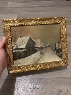 Translation: Ancient Oil on Canvas Painting, 19th Century Winter