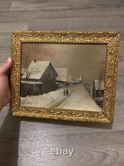 Translation: Ancient Oil on Canvas Painting, 19th Century Winter