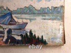 Translation: 'Ancient Tableau, Banks of Gironde, Oil on Canvas, Painting, Early 20th Century'