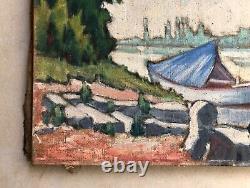 Translation: 'Ancient Tableau, Banks of Gironde, Oil on Canvas, Painting, Early 20th Century'