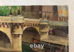 Translation: 'Ancient Tableau, Paris, The Pont Neuf, Oil on Canvas, Painting, 20th Century'