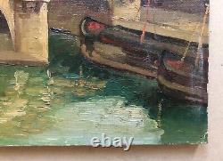 Translation: 'Ancient Tableau, Paris, The Pont Neuf, Oil on Canvas, Painting, 20th Century'