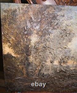 Translation: Old 19th century oil painting on mahogany Barbizon landscape unsigned
