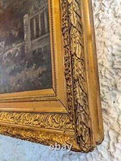 Translation: Old French School Oil Painting on Canvas in a Gold Frame - Ancient Decor