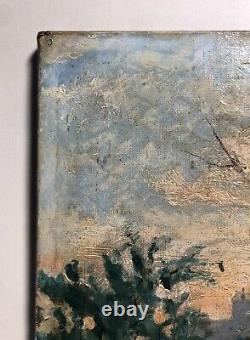 Translation: Old Painting, Misty Landscape, Oil on Canvas, Monogram ES, Painting