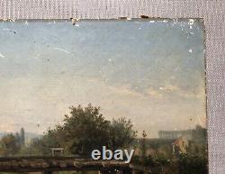 Translation: 'Old Signed Painting, Young Fisherman in Saint Gratien, Oil on Cardboard, 19th Century'