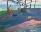 Translation: Old Signed Tableau, Polynesian Scene, Beach, Oil On Canvas, Painting, 20th Century