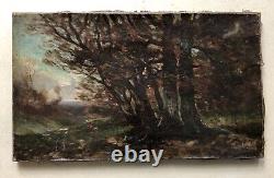 Translation: Old Tableau, Animated Landscape, Barbizon School, Oil on Canvas, 19th Century