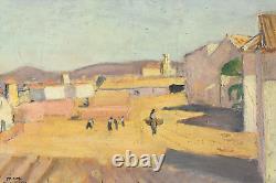Translation: 'Old Tableau: Animated Landscape Oil Painting, Cordoba, Signed by Maurice Robert MINIOT (1884-)'