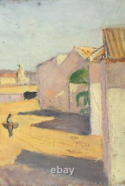 Translation: 'Old Tableau: Animated Landscape Oil Painting, Cordoba, Signed by Maurice Robert MINIOT (1884-)'