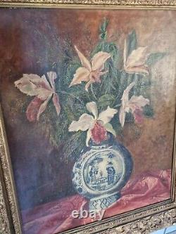 Translation: 'Old Tableau: Still Life with a Bouquet of Flowers, Oil on Canvas, Signed'