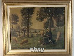 Translation: Old oil painting on canvas, 19th century, signed Barbizon School.