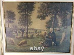 Translation: Old oil painting on canvas, 19th century, signed Barbizon School.