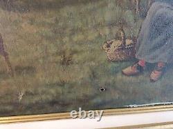 Translation: Old oil painting on canvas, 19th century, signed Barbizon School.