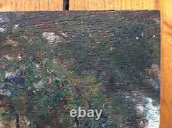 Tree and Meadow Old oil painting on wood, signed