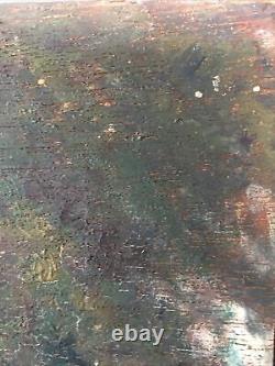 Tree and Meadow Old oil painting on wood, signed