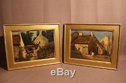 Two Old Oil Paintings On Wood Country Scenes Nineteenth Century