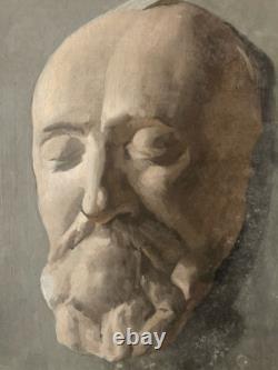 Very Beautiful Ancient Painting Oil on Paper Death Mask Head Richelieu Art