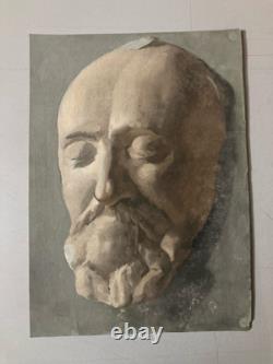 Very Beautiful Ancient Painting Oil on Paper Death Mask Head Richelieu Art