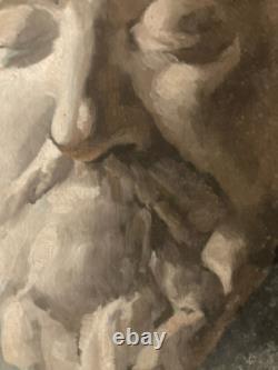 Very Beautiful Ancient Painting Oil on Paper Death Mask Head Richelieu Art