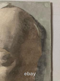 Very Beautiful Ancient Painting Oil on Paper Death Mask Head Richelieu Art