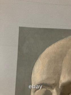 Very Beautiful Ancient Painting Oil on Paper Death Mask Head Richelieu Art