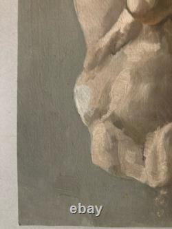 Very Beautiful Ancient Painting Oil on Paper Death Mask Head Richelieu Art