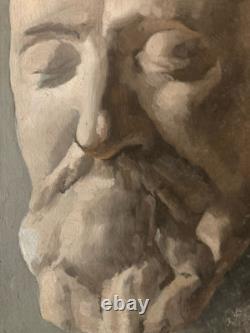 Very Beautiful Ancient Painting Oil on Paper Death Mask Head Richelieu Art