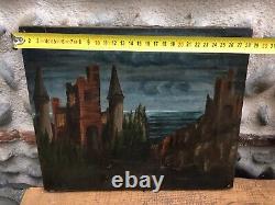 Very Beautiful Castle Oil Painting on Canvas 18th Century Medieval Ancient Sea Landscape