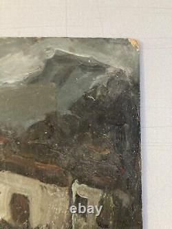 Very Beautiful Expressionist Painting on Cardboard 1900 Village to Identify Old