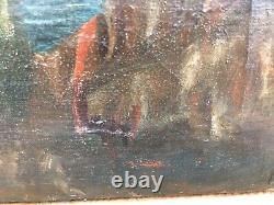 Very Beautiful Oil Painting Castle on Canvas 18th Century Medieval Ancient Sea Landscape