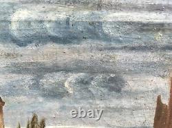 Very Beautiful Oil Painting Castle on Canvas 18th Century Medieval Ancient Sea Landscape