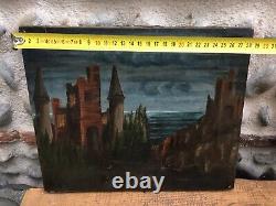 Very Beautiful Oil Painting Castle on Canvas 18th Century Medieval Ancient Sea Landscape